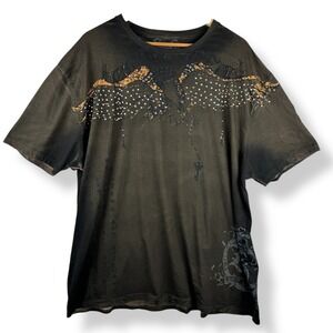 Key Closet Mens Size 2X Graphic T Shirt Rhinestone Studded Streetwear USA Made